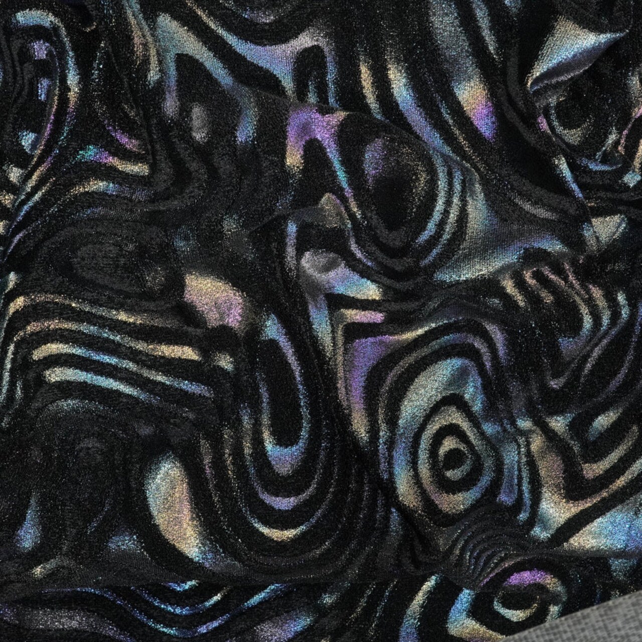 1 Yard Sonic Swirl Embossed Foiled Stretch Velvet 2 Way Stretch Costume Fabric 56 Inch Width